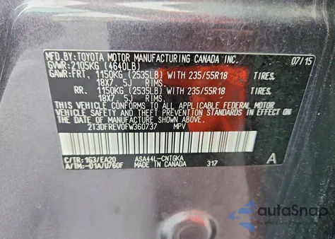 2015 Toyota Rav4 Limited z USA, uszkodzony, nr VIN 2T3DFREV0FW360737